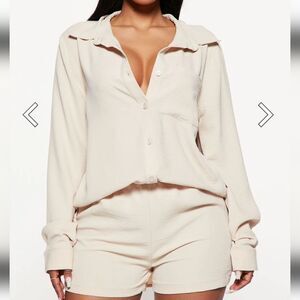 Fashion Nova Cream Button-Up Lounge Set